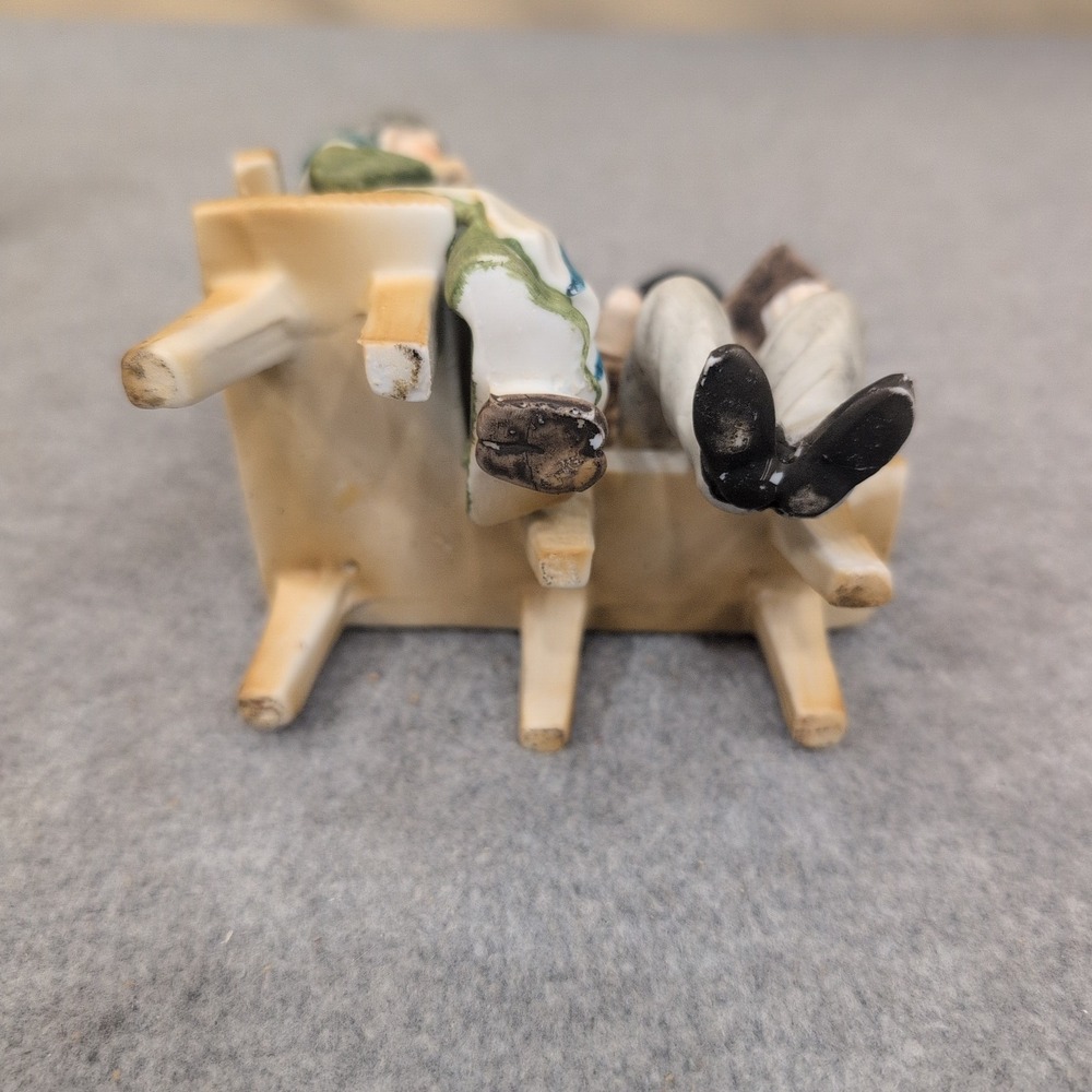 Vintage Hand Painted Porcelain Elderly Couple on Bench Figurine Matte Finish - Picture 5 of 5